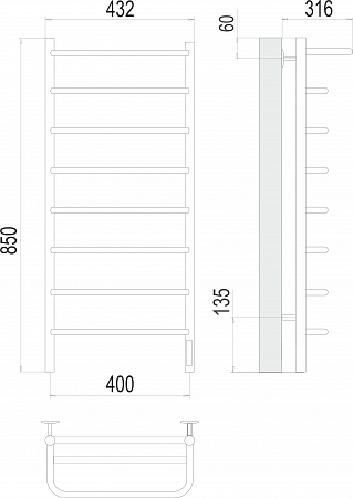 Полка П8 400х850 Электро (quick touch) Полотенцесушитель  TERMINUS Волжский - фото 3