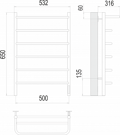Полка П6 500х650 Электро (quick touch) Полотенцесушитель  TERMINUS Волжский - фото 3